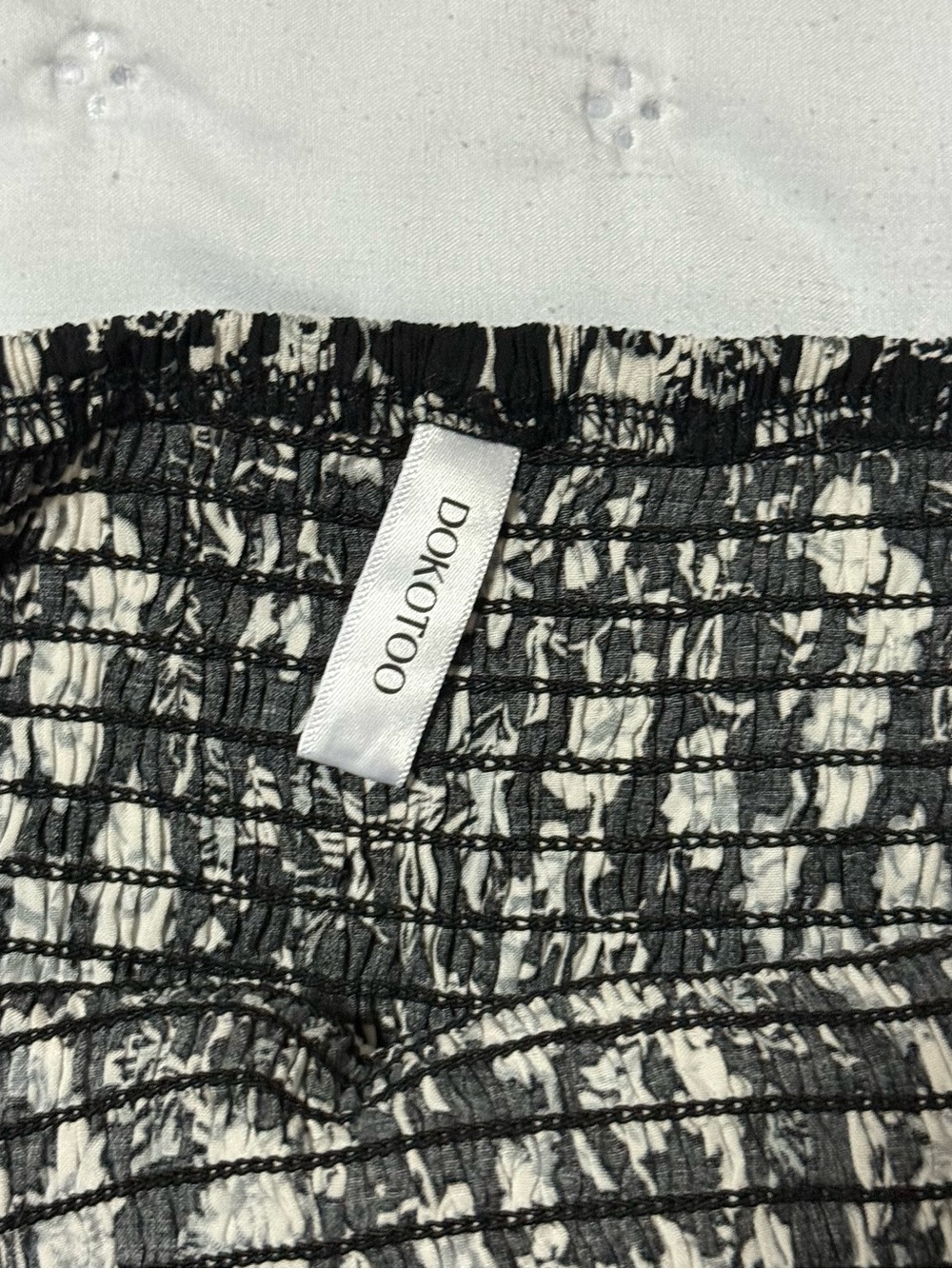 Smocked Black & White Floral Wide-Leg Jumpsuit - Picture 2 of 3